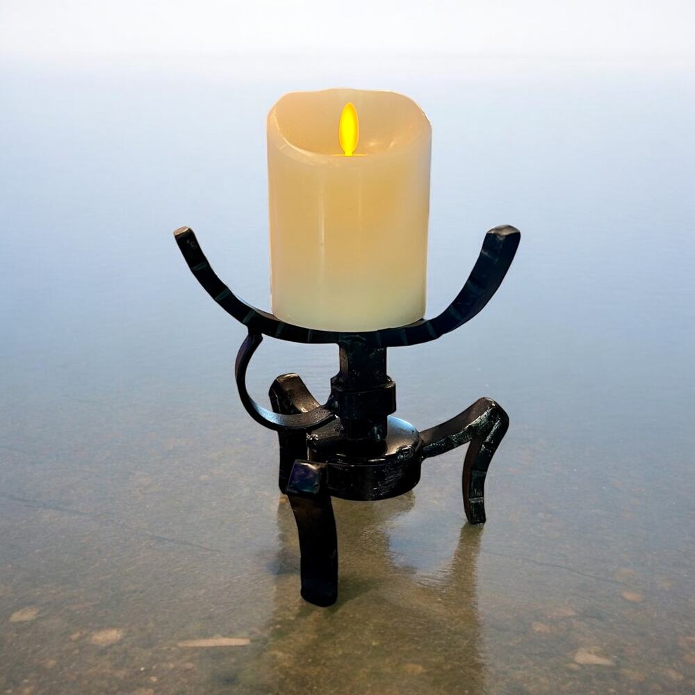 Wrought Iron Candle Holder-Brutalist-Castle-Gothic-Abstract-Vintage-Modern Art